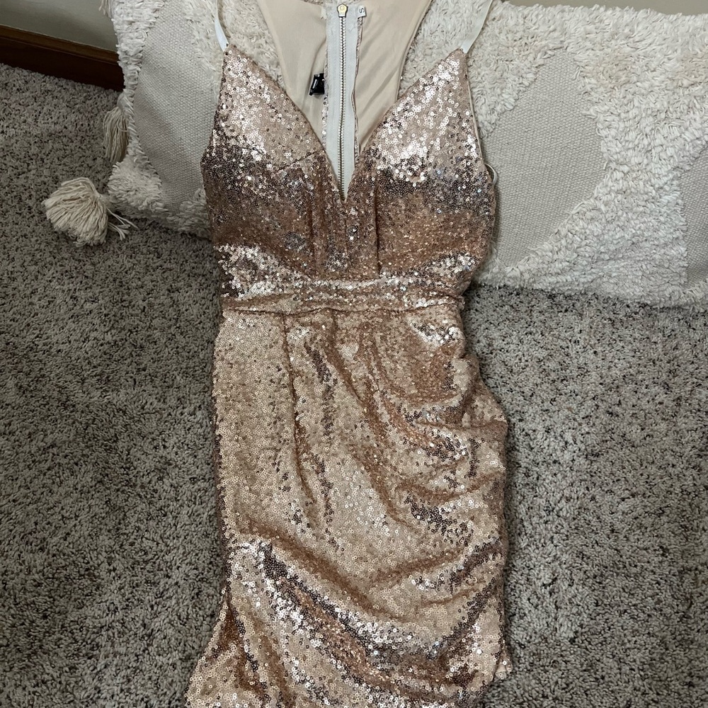 Rose Gold Sequin Party Dress - Picture 3 of 9